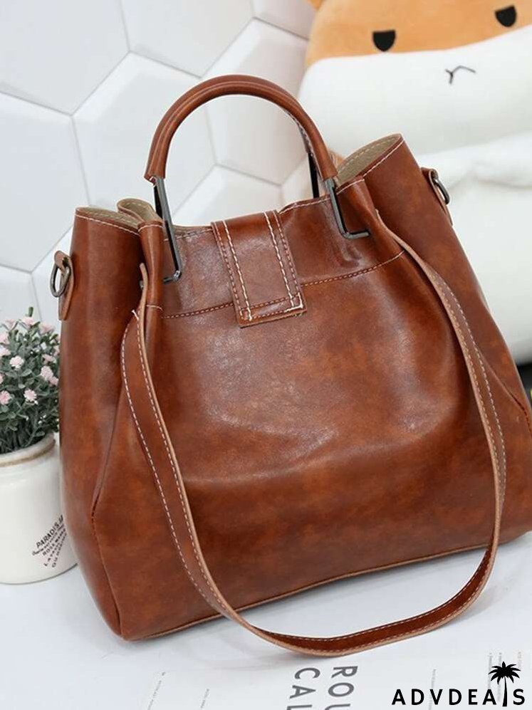 3pcs Minimalist Buckle Detail Bucket Bag Set