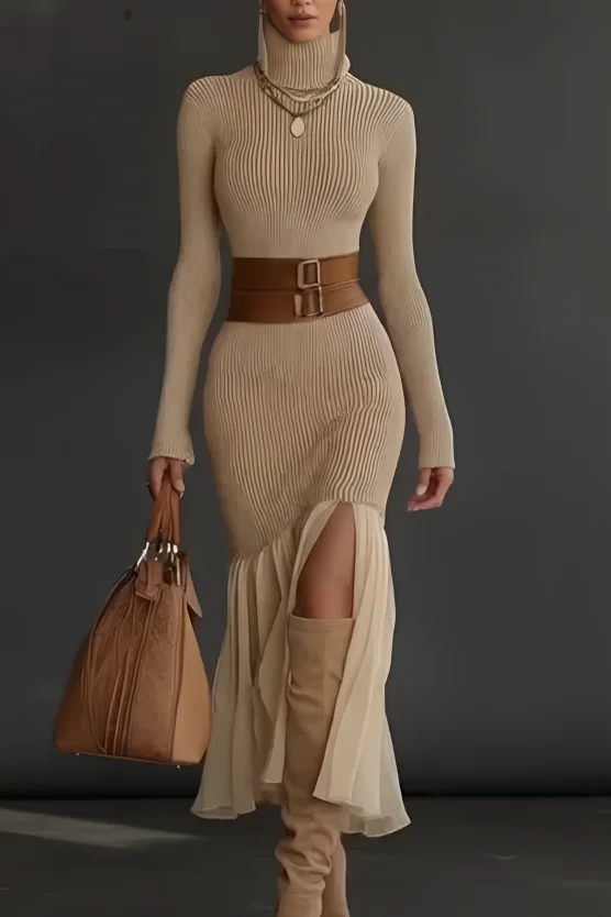 Elegant Turtleneck Knit Dress