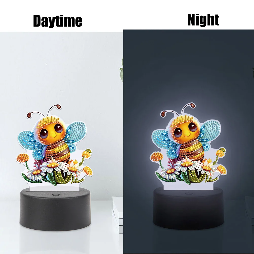 5D DIY Acrylic Bee Double Sided Diamond Painting LED Night Light for Adults