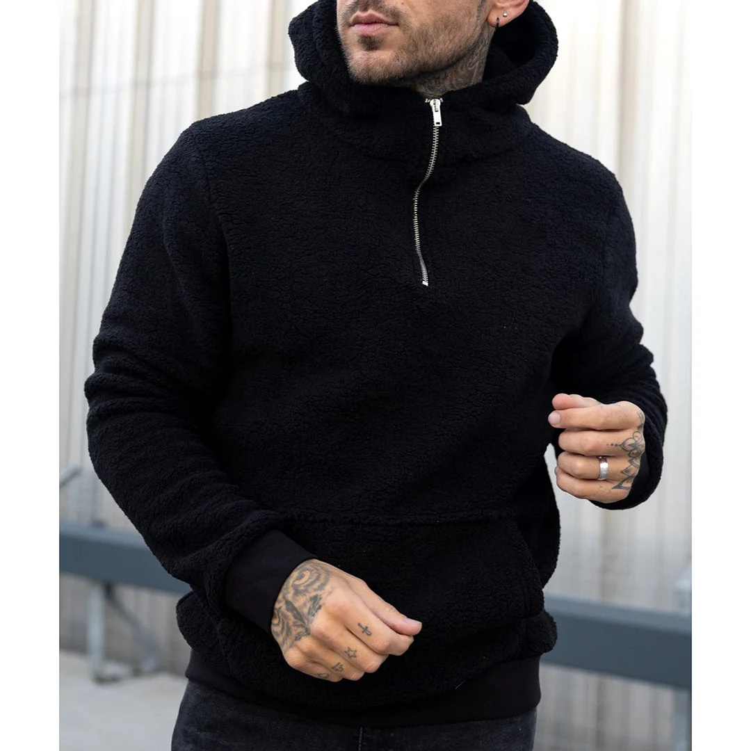 Men's Teddy Fleece Casual Hoodie、、URBENIE