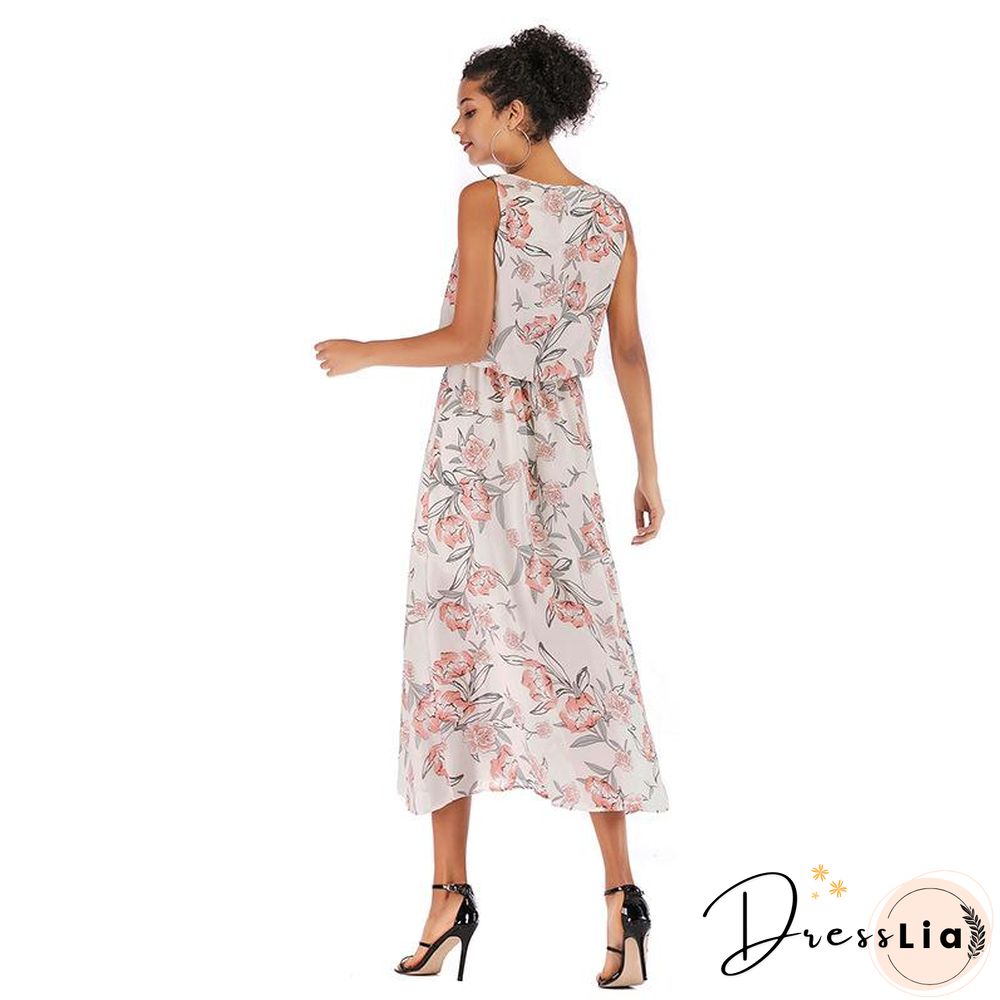 Printed pleated vest dress with suspender P14256