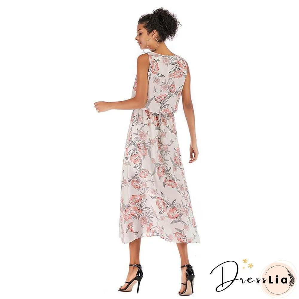 Printed pleated vest dress with suspender P14256