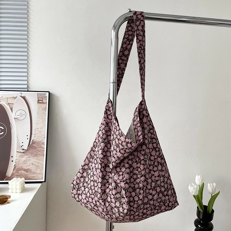 Niche Canvas Bag For Women 2024 New Summer Korean Style Design Sense High Quality Artistic Floral Canvas Bag