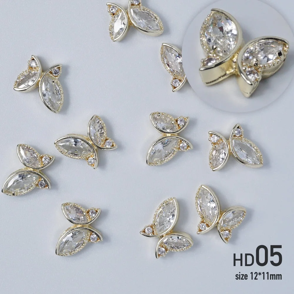 Nail jewelry 3D Alloy high quality zircon Butterfly Flower crystal Pearl Metal Manicure Nails DIY Accessories Nail Decor