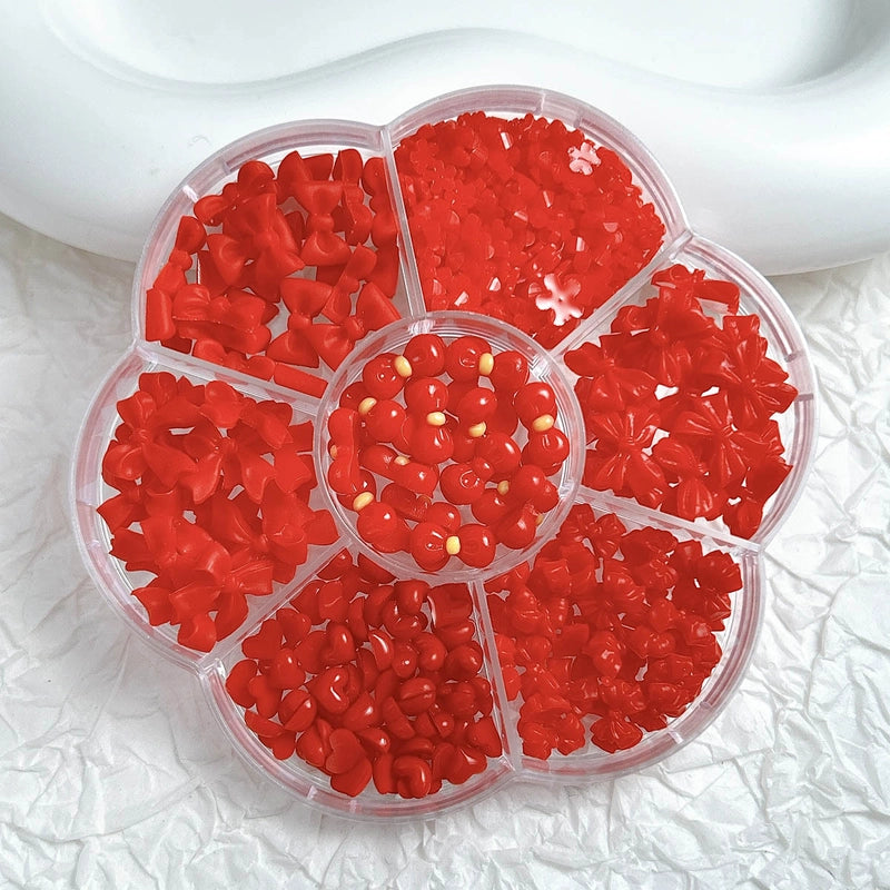 7-Grid Mixed Bow Pearl Nail Beauty Ornament Girl’s Style Mini Small Bow Tie Nail Material Package Box