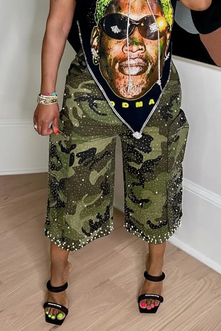 Plus Size Party Army Green Pearls Pocket Shorts [Pre-Order] 2024 - Xpluswear