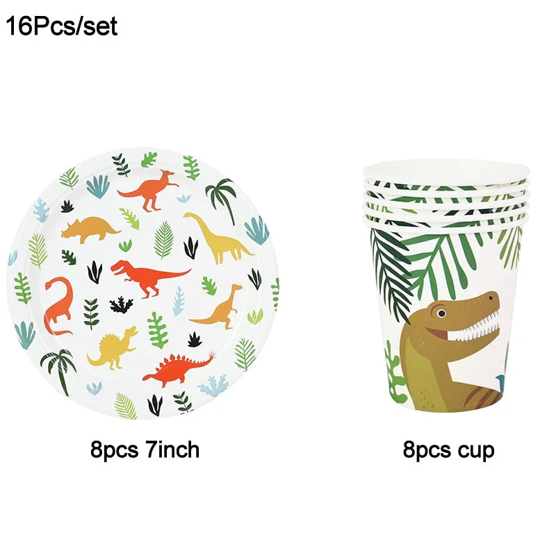 Dinosaur Theme Disposable Tableware Happy Birthday Banner Dinosaur Birthday Decorations Safari Jungle Party Supplies Baby Shower
