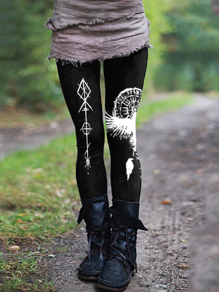 Vintage Viking Eagle Print Retro Leggings elevenforest