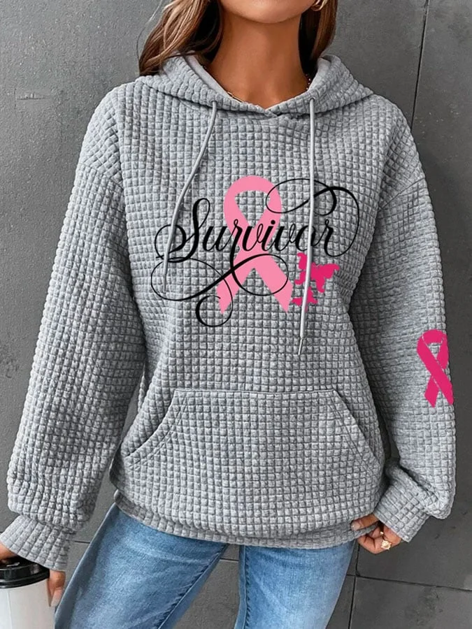 Women's Breast Cancer Ribbon Survivor Waffle Hoodie socialshop
