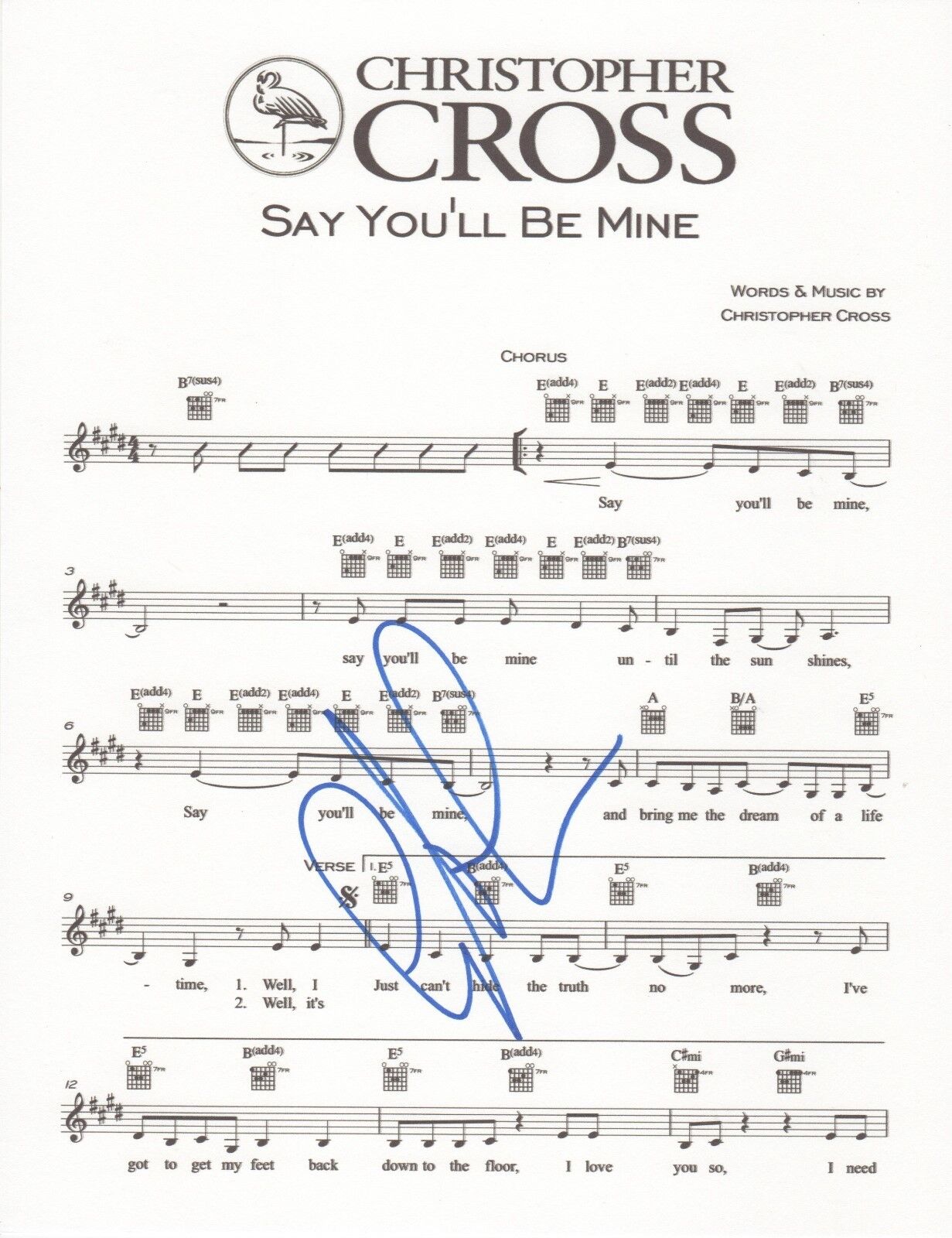 Christopher Cross REAL hand SIGNED Say You'll Be Mine sheet music COA