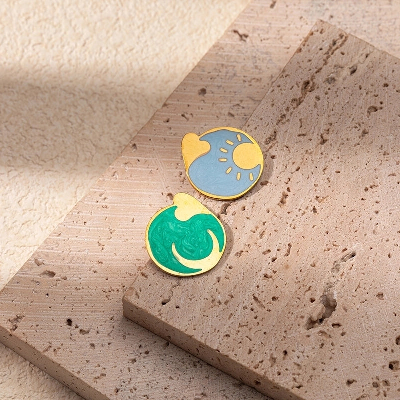 1 Pair Cute Minimalist Commute Sun Moon Heart Shape Enamel 304 Stainless Steel 14K Gold Plated Ear Studs