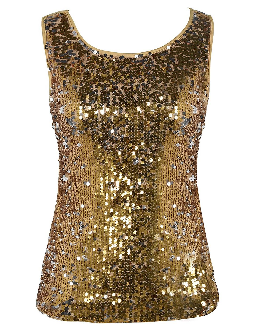 Women's Sequin Top Slim Stretchy Sparkle Tank Top Party Top (10 / 12 Gold)