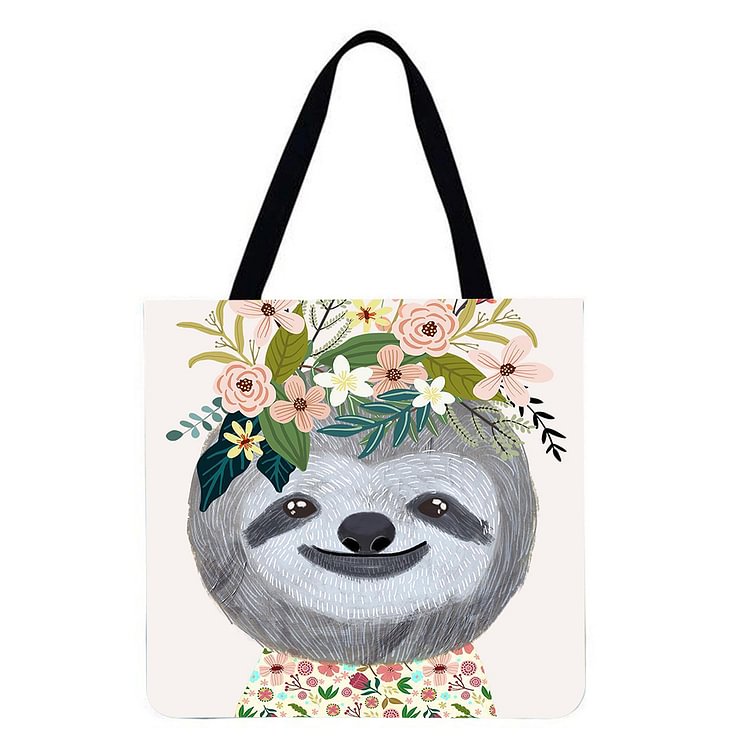 【ONLY 1pc Left】Linen Tote Bag - Cute Animal In Flower