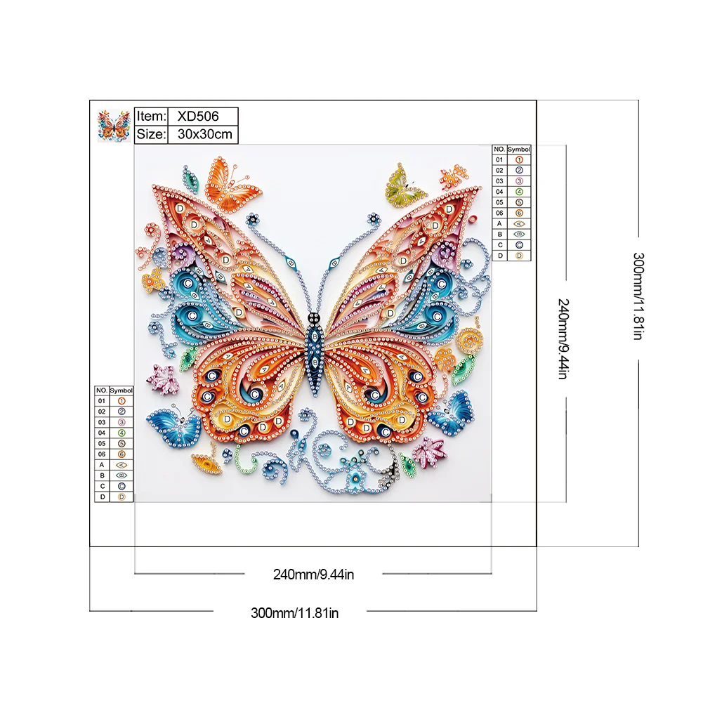 Diamond Painting - Partial Special Shaped Drill - Flower Butterfly(Canvas|30*30cm)