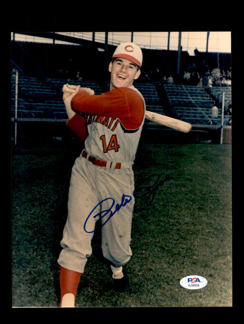 Pete Rose PSA DNA Coa Signed 8x10 Photo Poster painting Reds Autograph