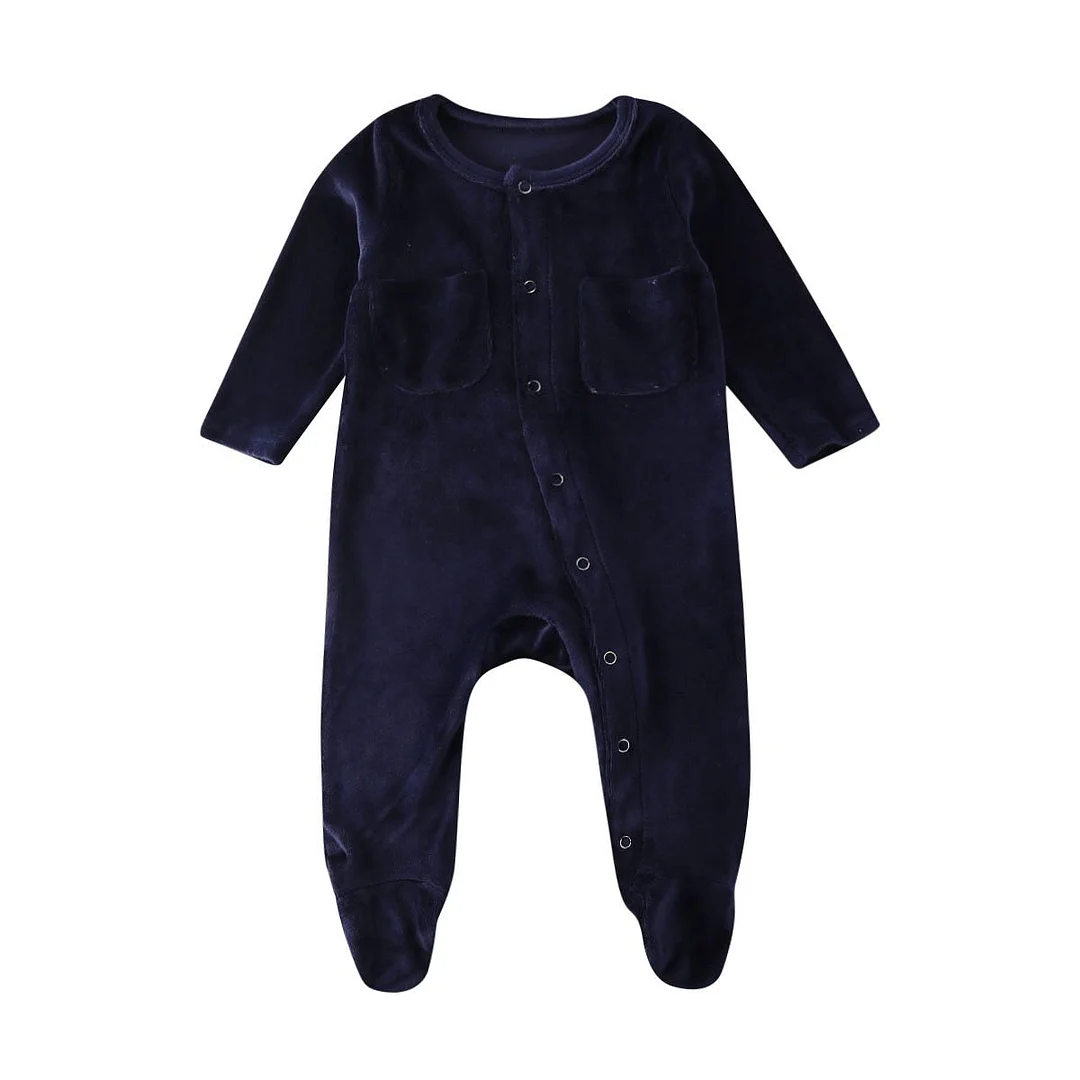 2020 Baby Summer Clothing Newborn Infant Baby Girl Boy Clothes Velvet  Footies Solid Long Sleeve Jumpsuit Outfits 0-18M