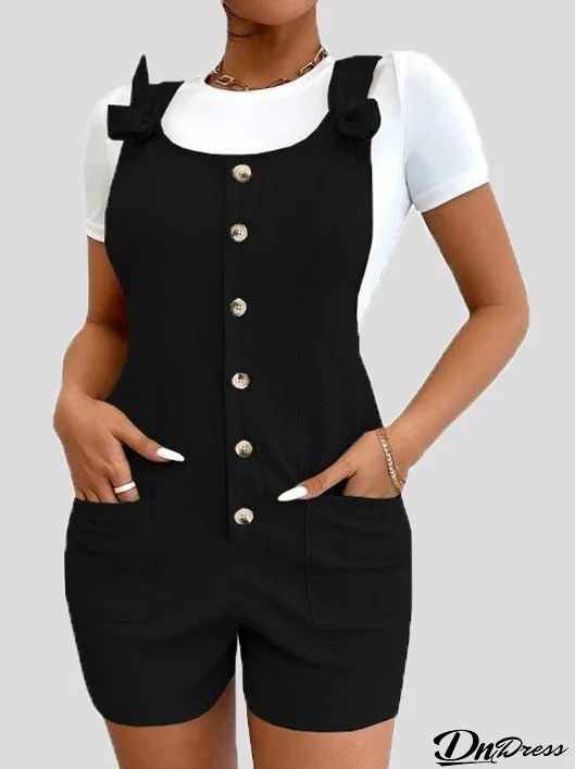 Women's Jumpsuits Casual Solid Button Pocket Bib Jumpsuit