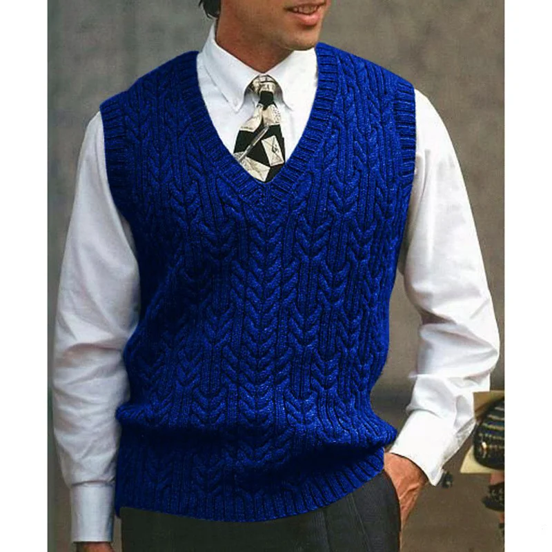 Wongn Wongn And Autumn New Knit Vest Men's Twisted V-Neck Sweater Pure Color Casual Men's Wear