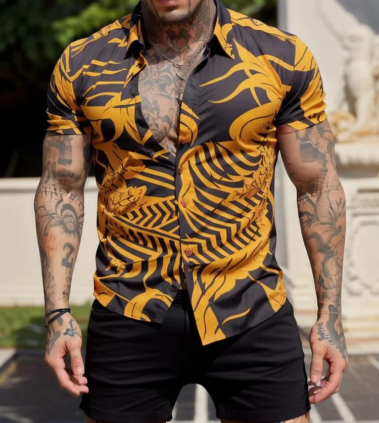 Men's Casual Printed Short Sleeve Shirt at Hiphopee