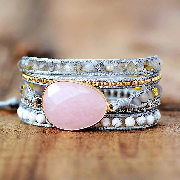 Rose Quartz Wrap Bracelet-Mayoulove