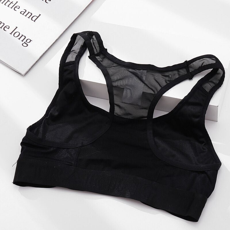 FINETOO Sexy Mesh Women Sports Fitness Crop Top Bralette Tank Tops Femme Breathable Underwear Lady Push Up Transparent Camisole