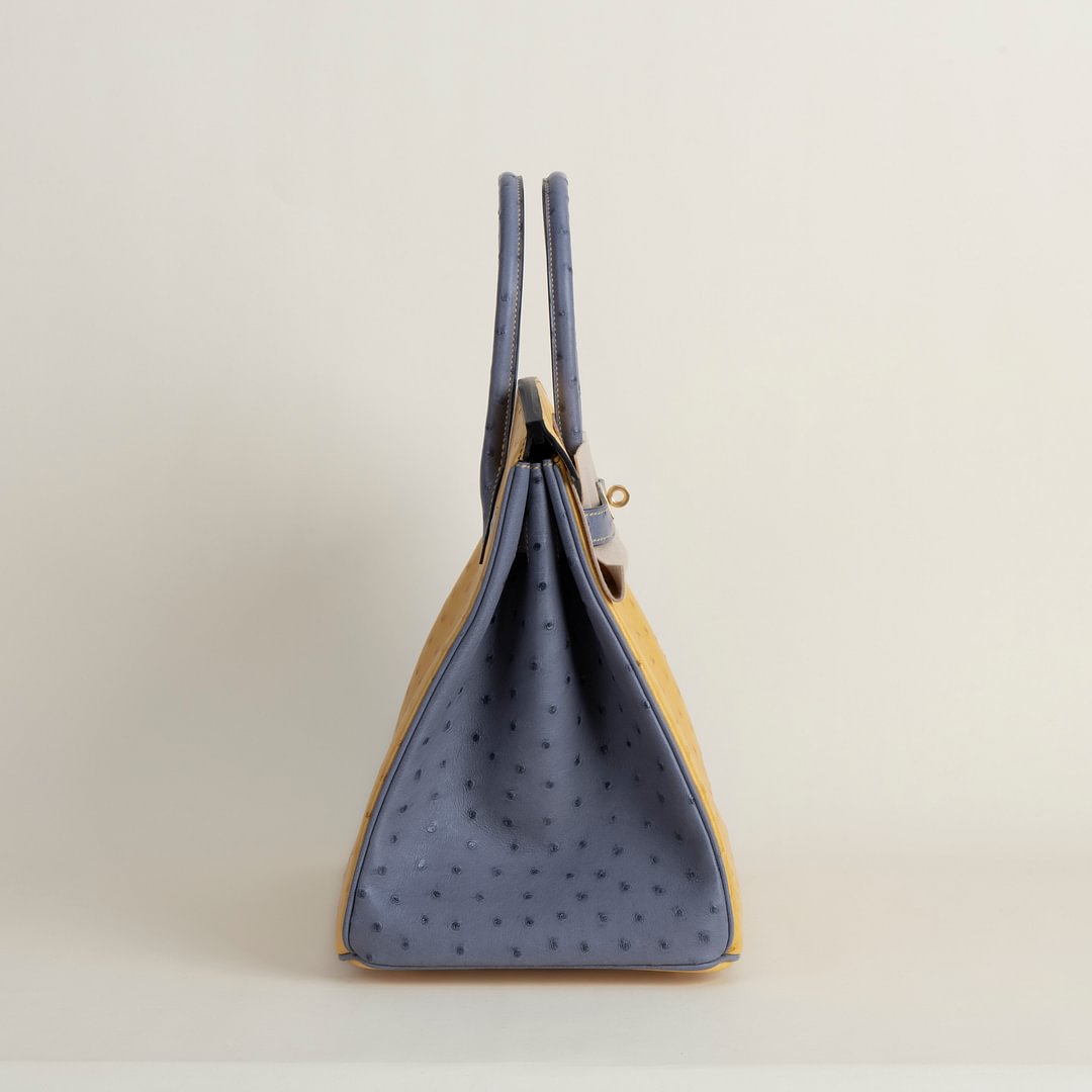 Birkin 35cm Ostrich 9D Jaune amber/82 gris agate GHW