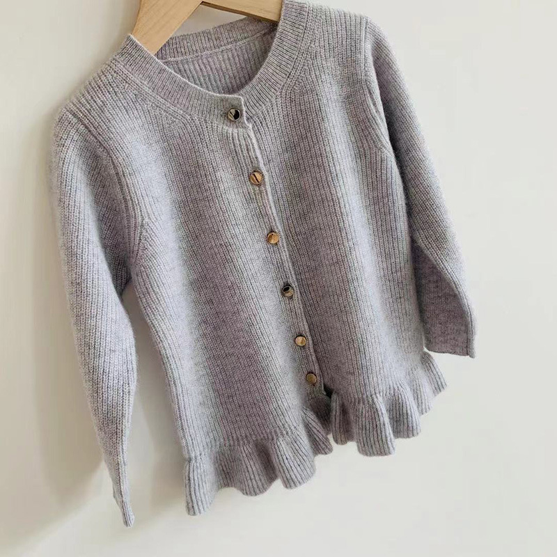 Ruffled Hem Kid's Cashmere Cardigan REAL SILK LIFE