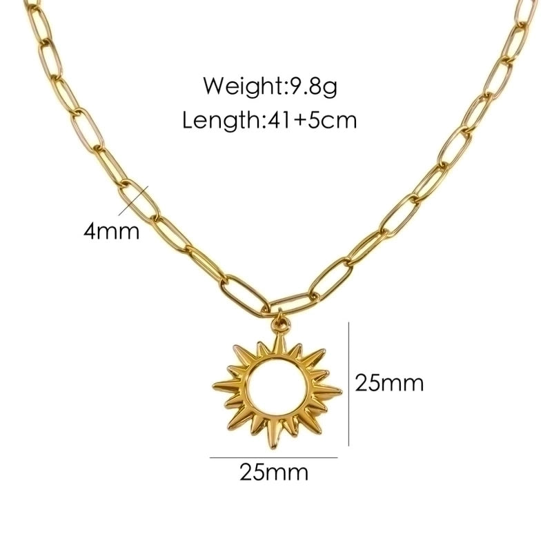 2 Pairs 304 Stainless Steel 14K Gold Plated Hip-Hop British Style Plating Inlay Sun Tree Dollar Natural Stone Pendant Necklace