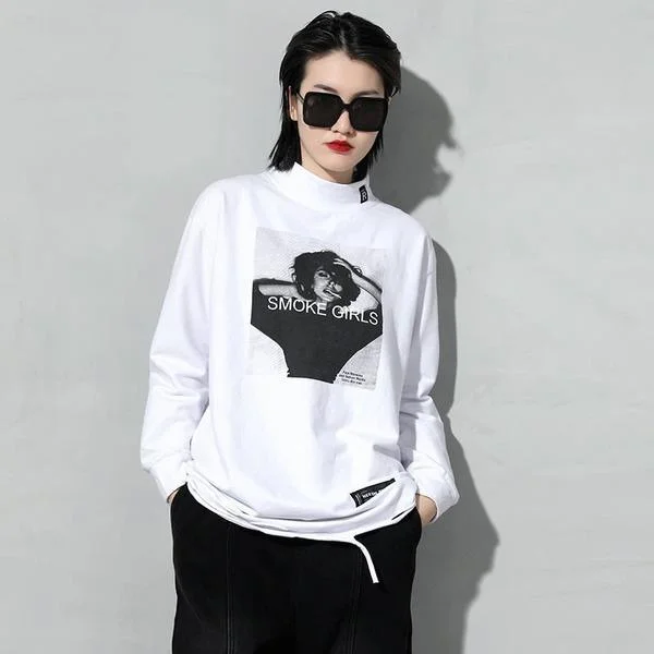 Women Pullover Full Sleeve Goddess Fan Casual Style 2020 Winter Hole Minority Tee Top