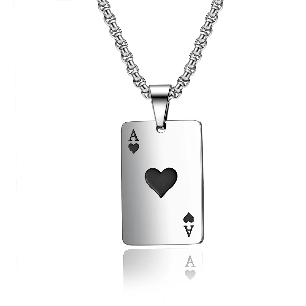 Titanium Steel Poke Heart A Spades A Necklace Poker Personality Lucky Pendant Trendy Pendant、、URBENIE