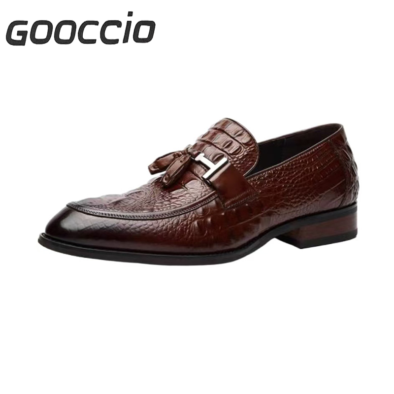 PW180 Crocodile-like Pattern Cowhide Loafer Shoes For Men  GOOCCIO  
