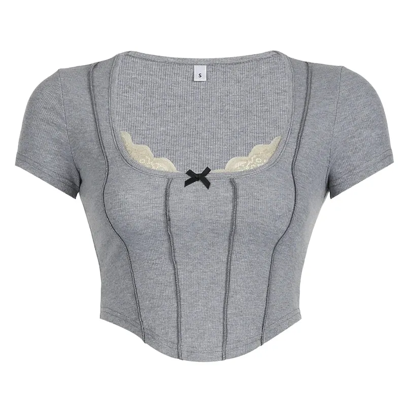 Brownm Trim Ribbed Crop Top