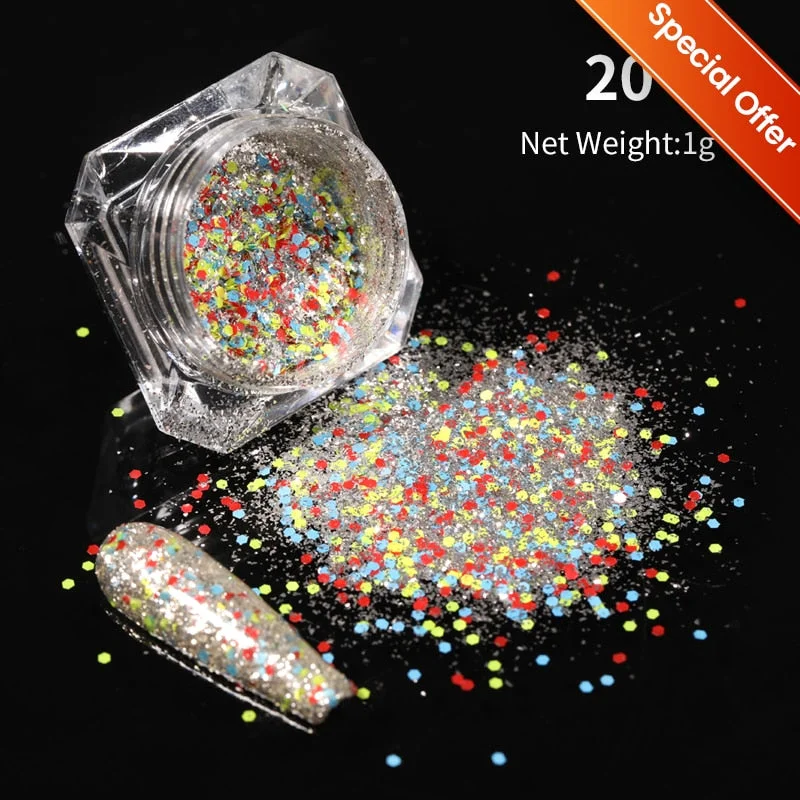 1 Box Iridescent Nail Powder Silver Black Colorful Glitter Sequins Gel Polish Flakes Nail Art Decoration For Manicure Pigment-Nail Inspo