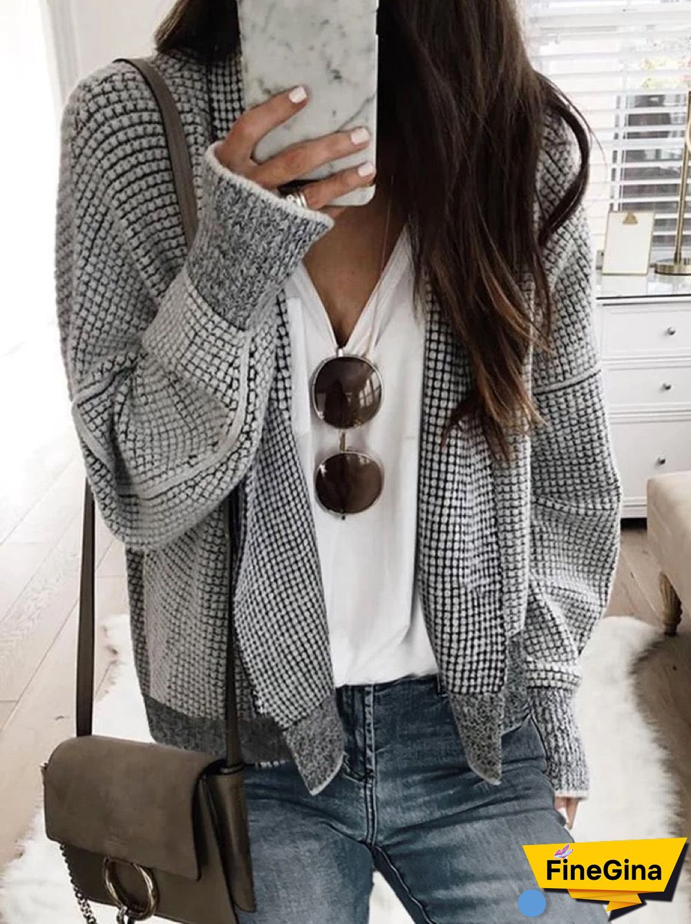 Grey Plain Long Sleeve Cardigan