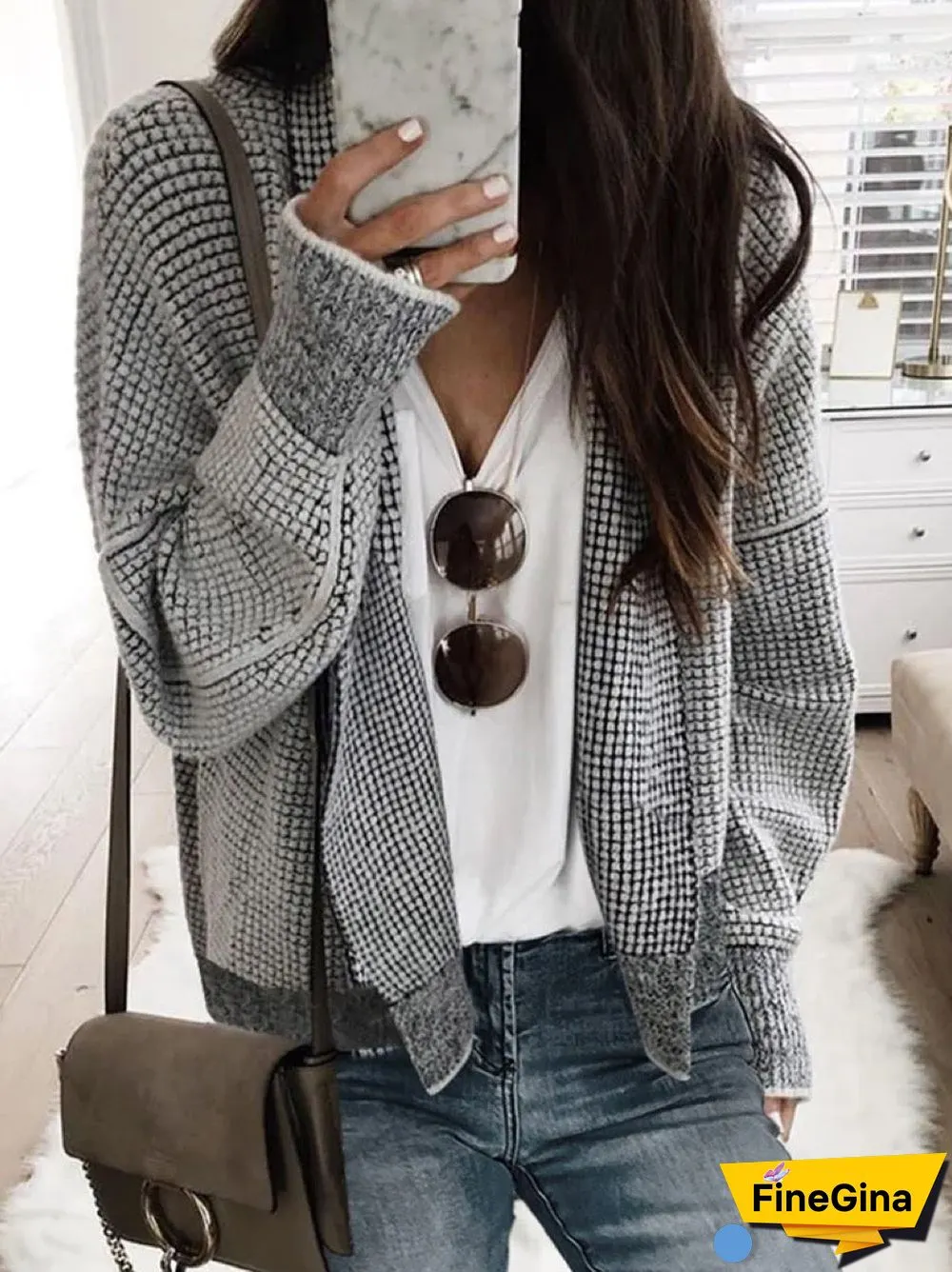 Grey Plain Long Sleeve Cardigan