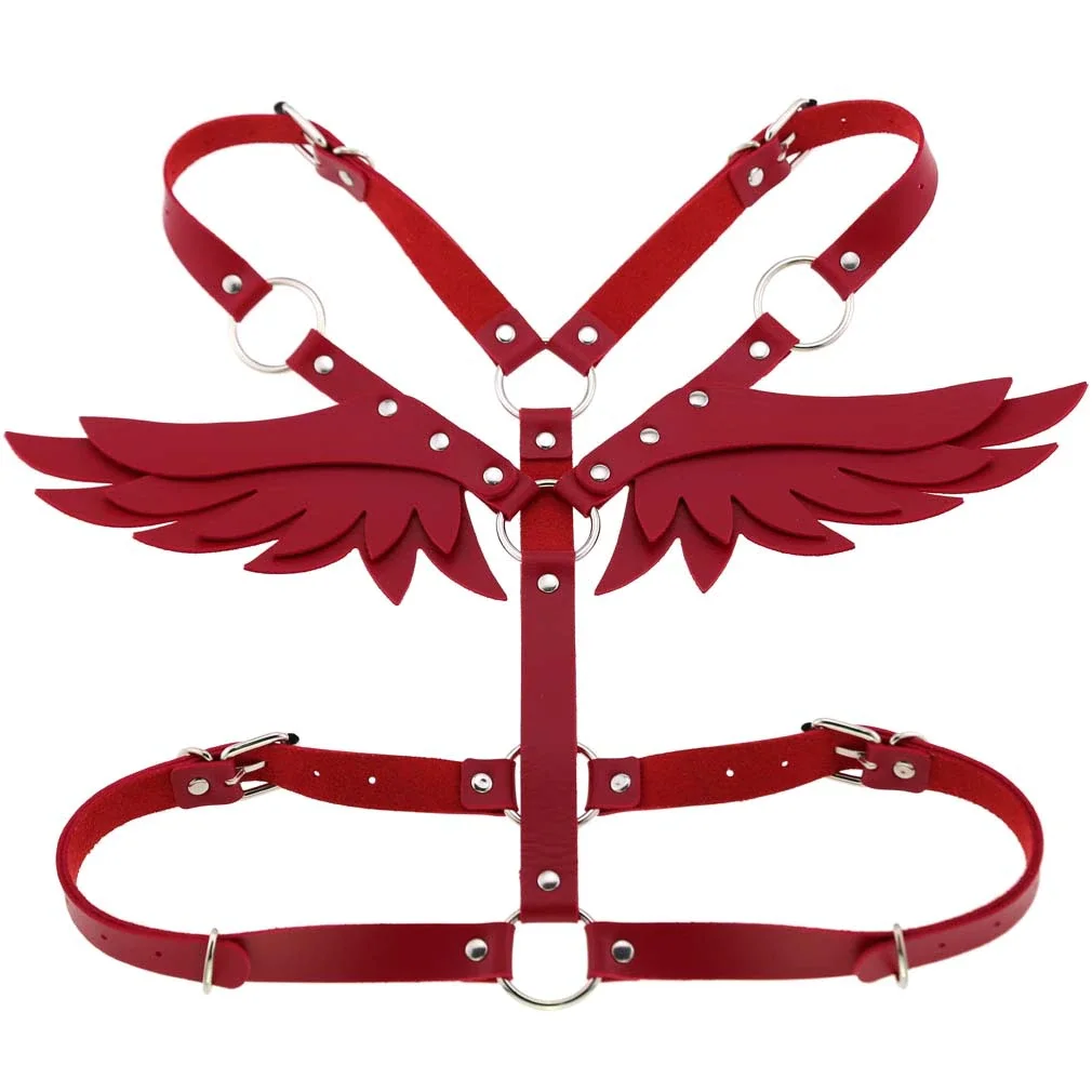 Billionm New Gothic Leather Retro Medieval Renaissance Angel Demon Wings 4 Color Cosplay Accessories Harness Top Tie Punk Body Belt