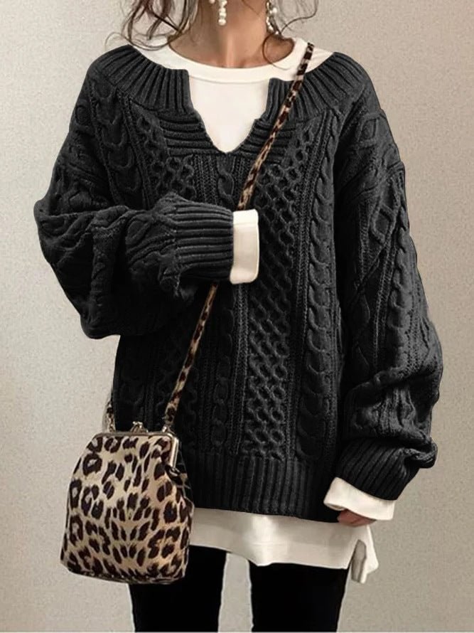 Cohasset Slouchy Gray Cable Knit Sweater