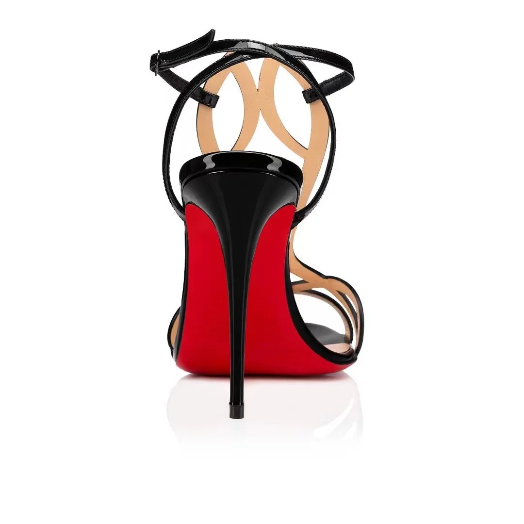 100mm Women's Red Bottom Tangueva Straps Sandals High Heels Open Toe Stiletto Shoes -MERUMOTE