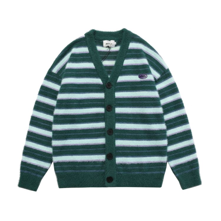 Y2K Sweater Mohair Campus-style Cardigan Button Stripe Knit-luchamp:luchamp