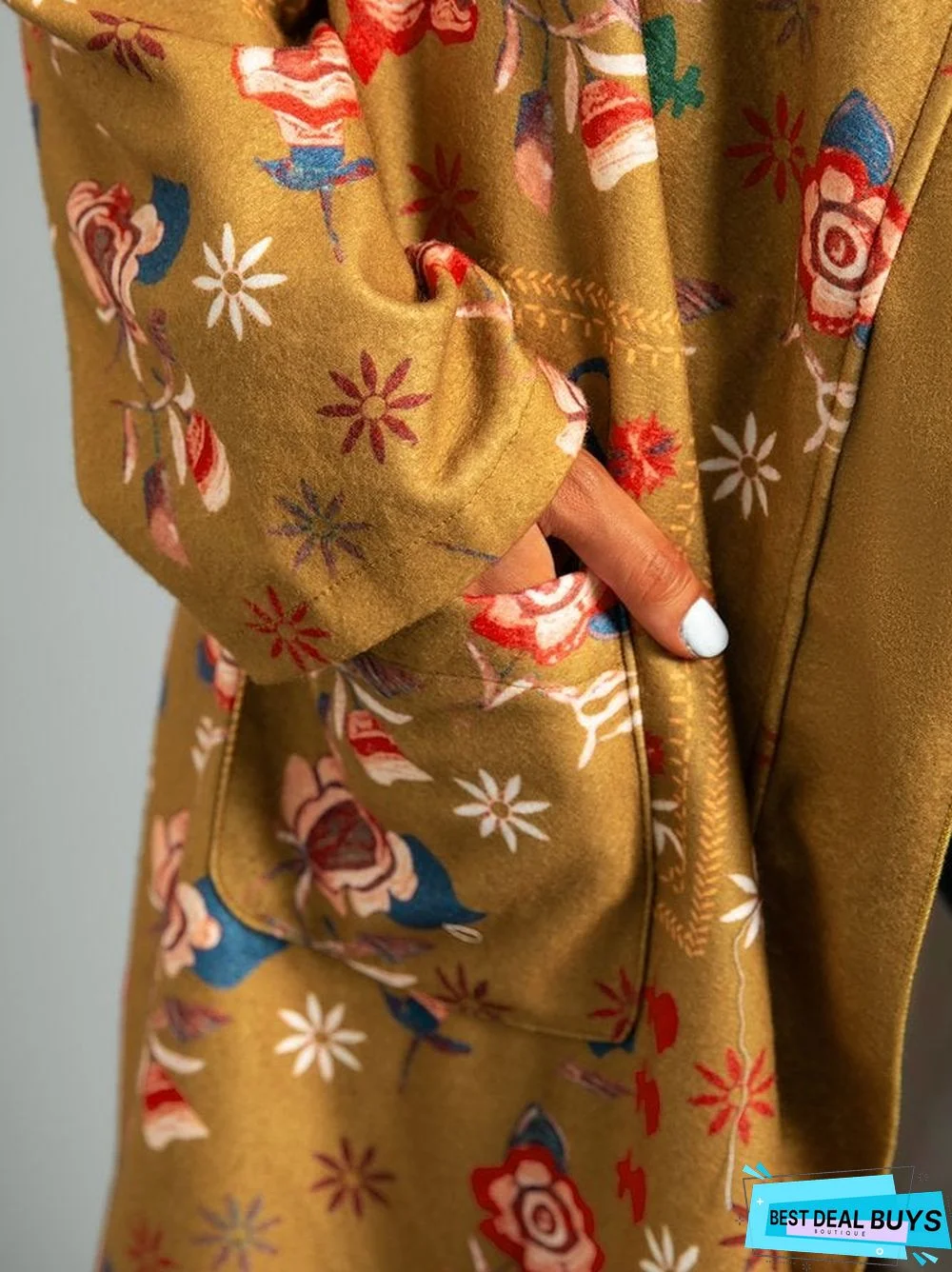 Tribal Long Sleeve Shift Shawl Collar Outerwear