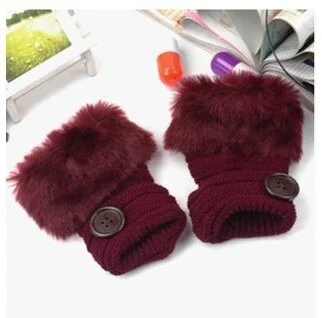 Arm Warmers Women Solid Knitting Single Button Faux Rabbit Fur Plush Kawaii Womens Mitts Half-fingered All-match Warm Trendy New