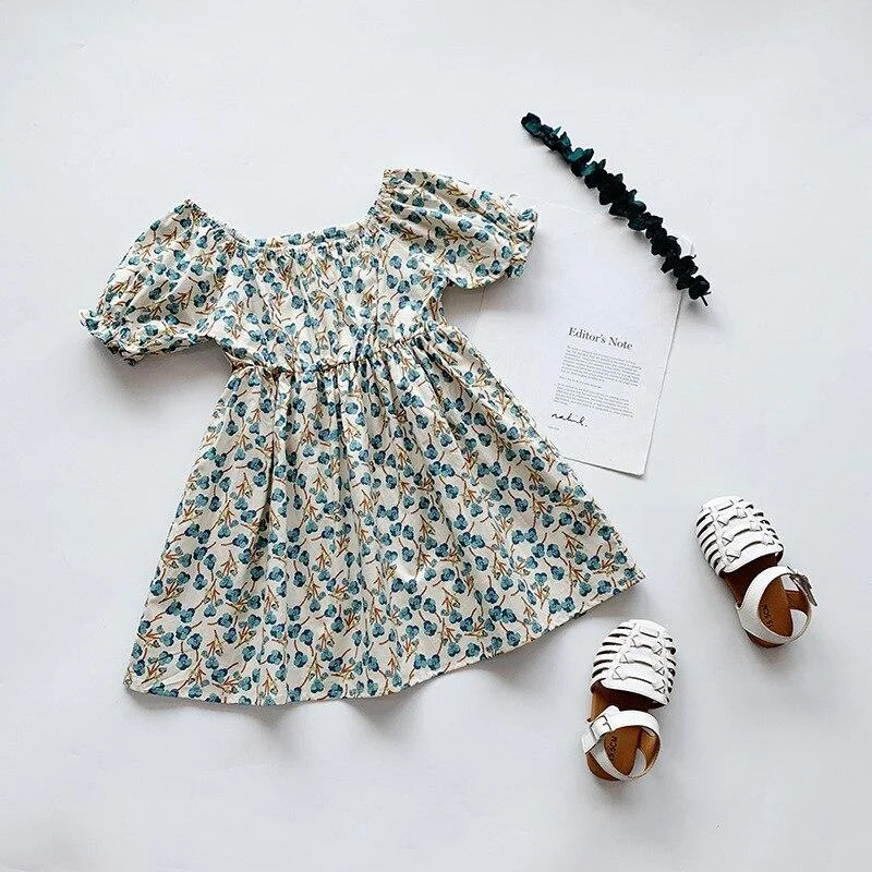 2-7T Toddler Kid Baby Girl Clothes Spring Summer Floral Dress Elegant Cute Sweet Flower Print Sundress Lovely Infant Outfit