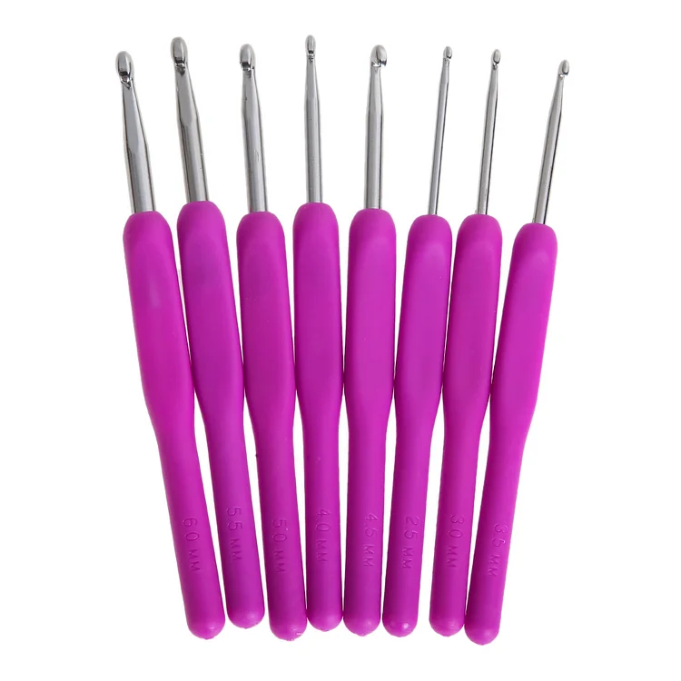 8 sizes Soft Plastic Handle Home Aluminum Crochet Knit Hook Needle Purple
