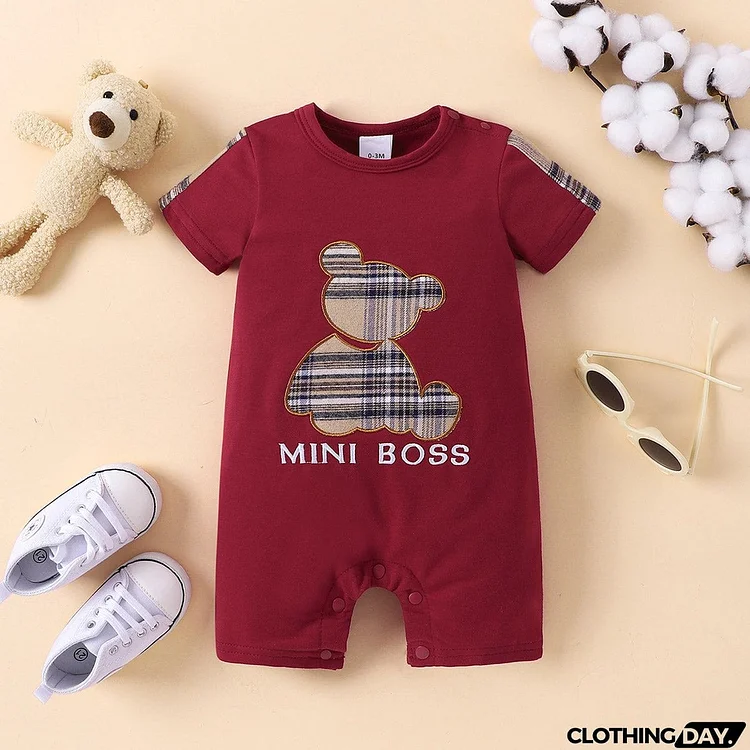 Plaid Bear Graphic MINI BOSS Graphic Jumpsuit