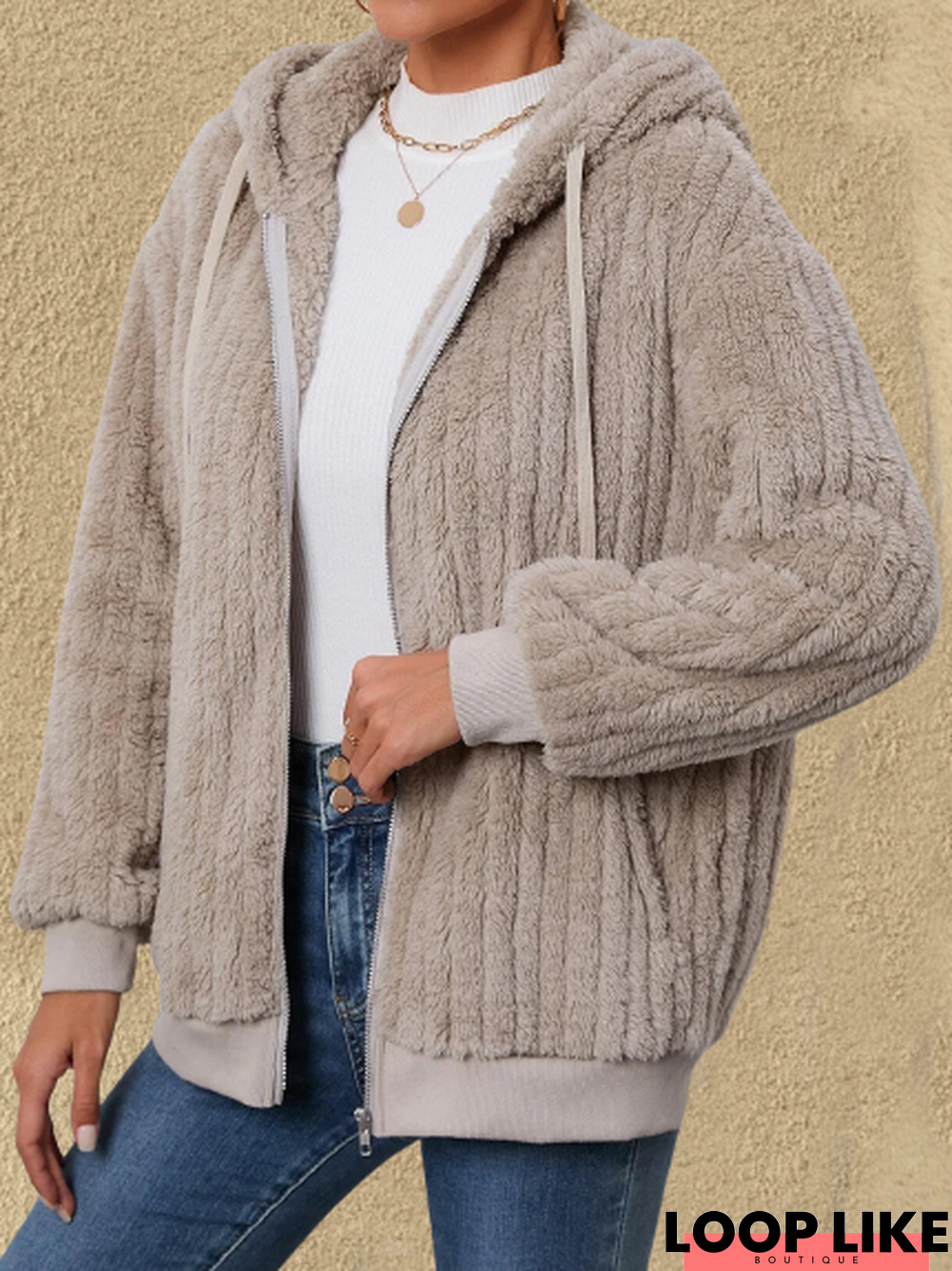 Loose Casual Plain Fluff/Granular Fleece Fabric Teddy Jacket