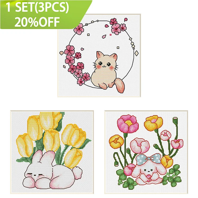 Spring Brand - Cat And Rabbit 11CT Stamped Cross Stitch 30*30CM