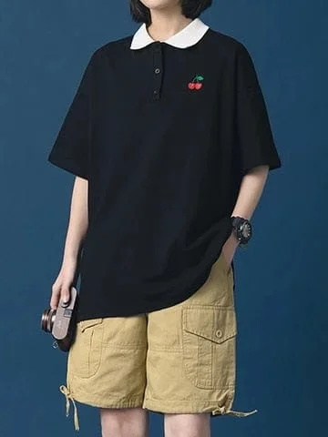 pornhint Pornhint LEGIBLE 2023 Summer short sleeve Women Polo Shirt Loose Flower Oversize Casual Hipster polo shirt women