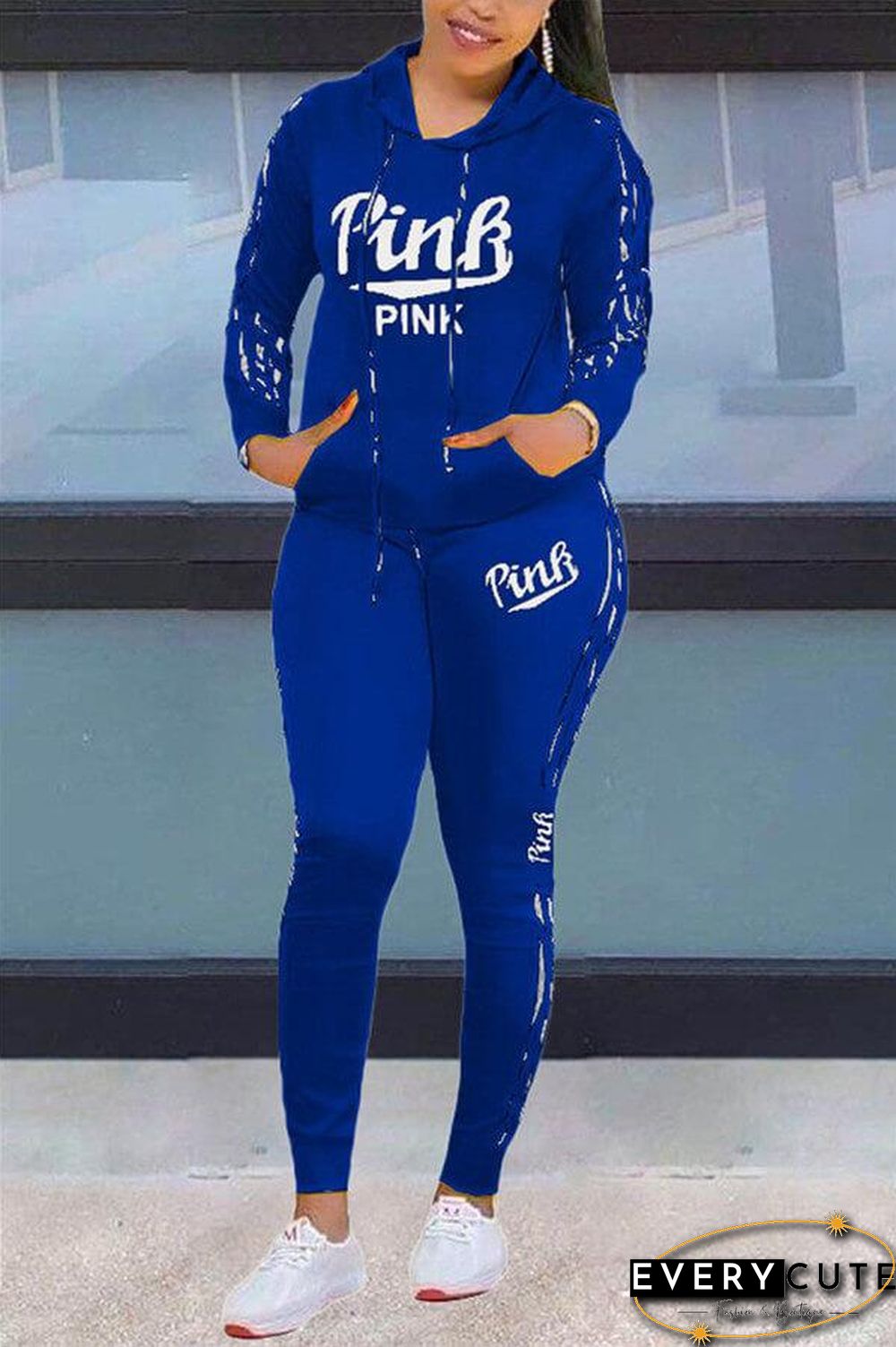 Casual Letter Print Hooded Collar Two Pieces