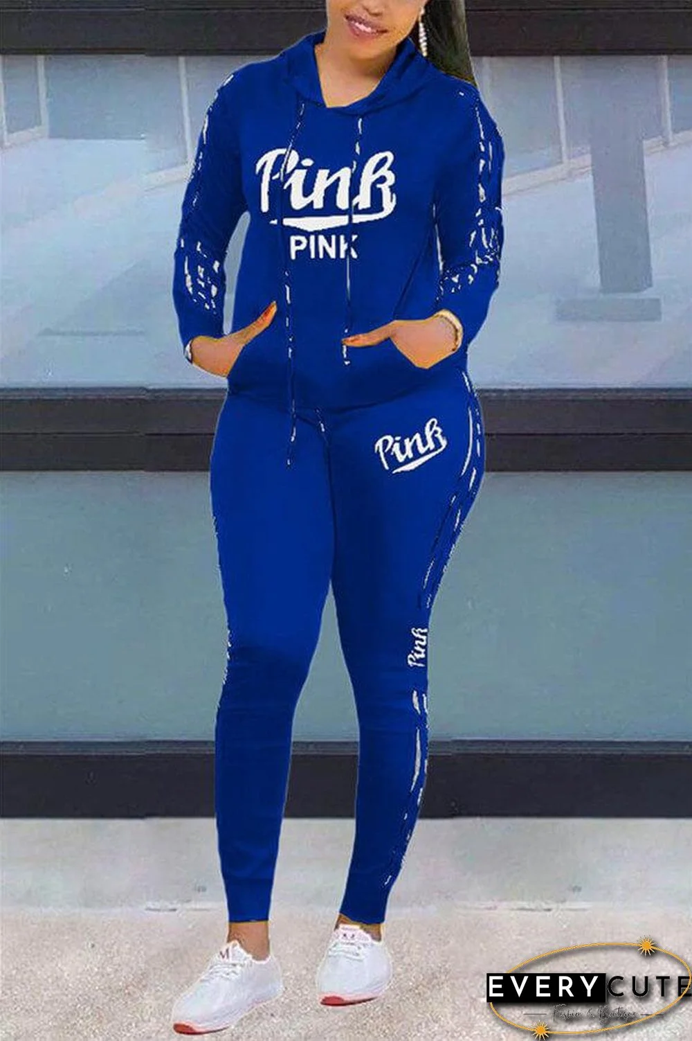 Casual Letter Print Hooded Collar Two Pieces