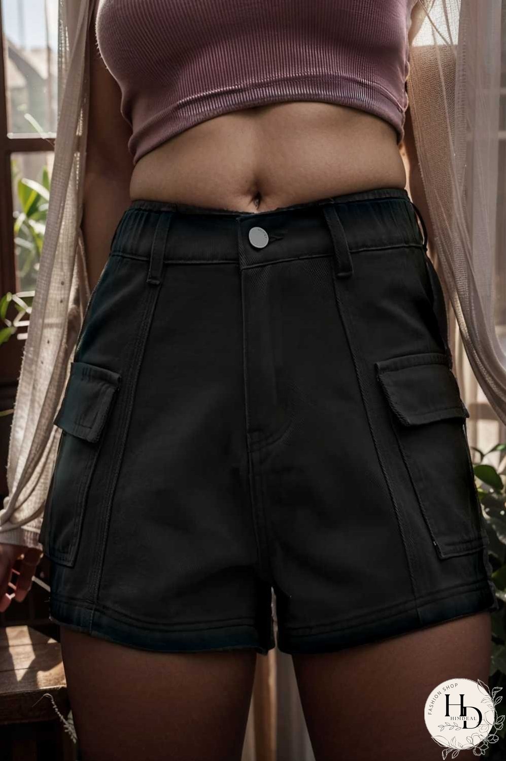 sexy button pocket denim cargo pants